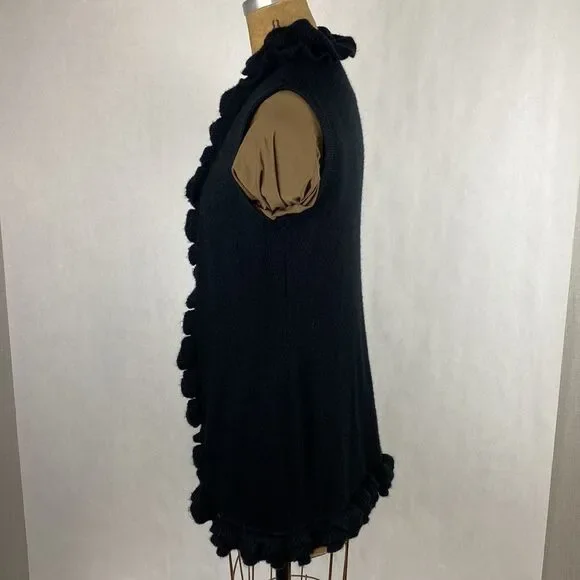 Lael Alpaca Sweater Vest Cardigan Medium Long Ruffle Collar Black Knit - Picture 10 of 16